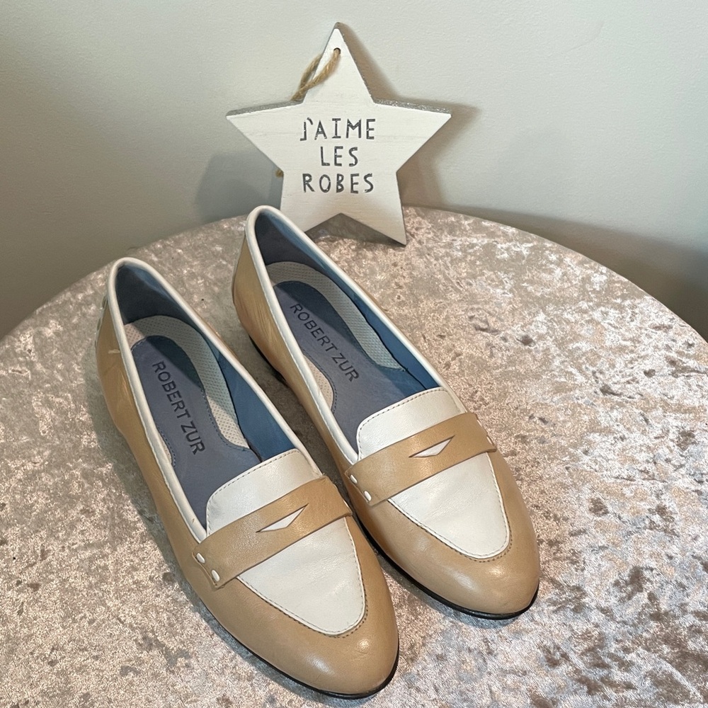ROBERT ZUR Honey & White Leather Driving Loafers